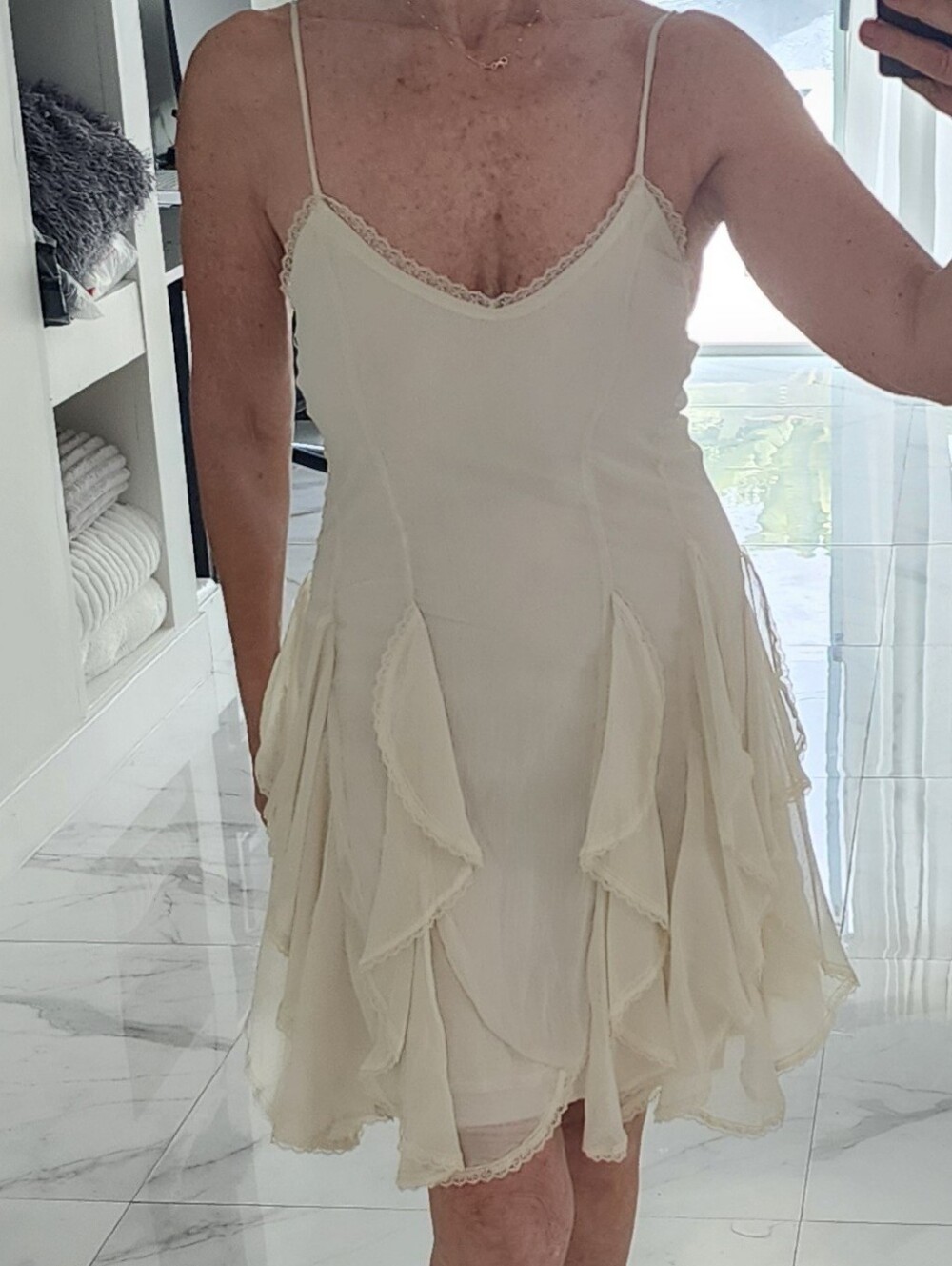 Ivory Spaghetti Strap Ruffle Dress